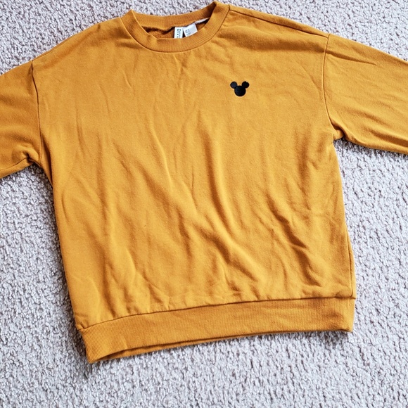 Cute Disney x H&M Cotton Sweatshirt Black Mickey Mouse Icon Mustard Yellow - Picture 5 of 12